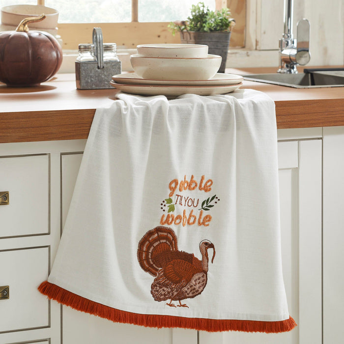 "Gobble Til You Wobble" Tea Towel - Primitive Star Quilt Shop