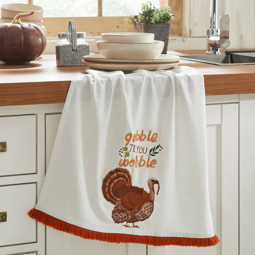 "Gobble Til You Wobble" Tea Towel - Primitive Star Quilt Shop
