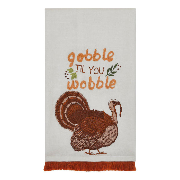 "Gobble Til You Wobble" Tea Towel - Primitive Star Quilt Shop