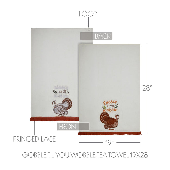 "Gobble Til You Wobble" Tea Towel - Primitive Star Quilt Shop