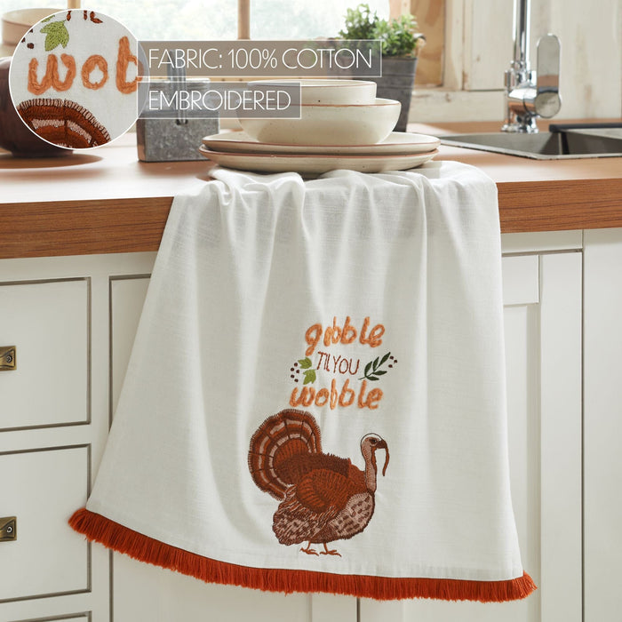 "Gobble Til You Wobble" Tea Towel - Primitive Star Quilt Shop