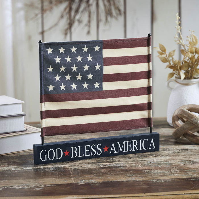 "God Bless America" Canvas Flag Sign 12x14" - Primitive Star Quilt Shop