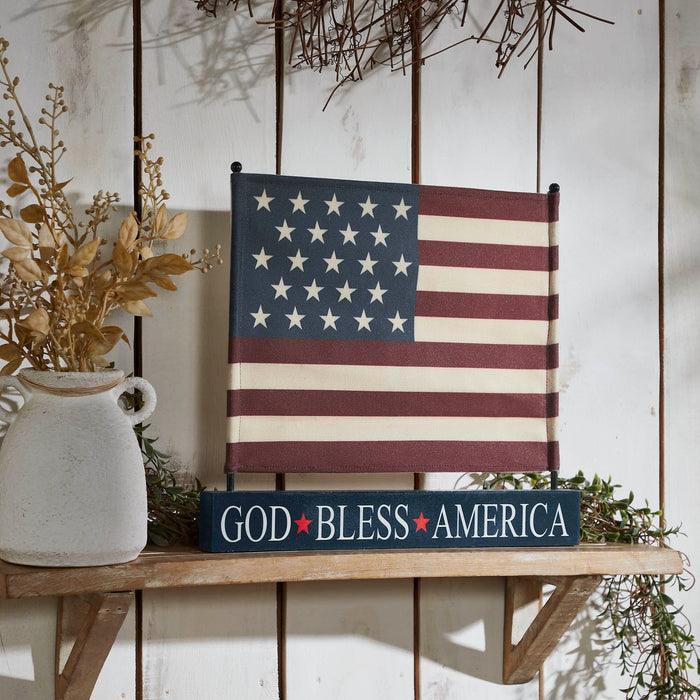 "God Bless America" Canvas Flag Sign 12x14" - Primitive Star Quilt Shop