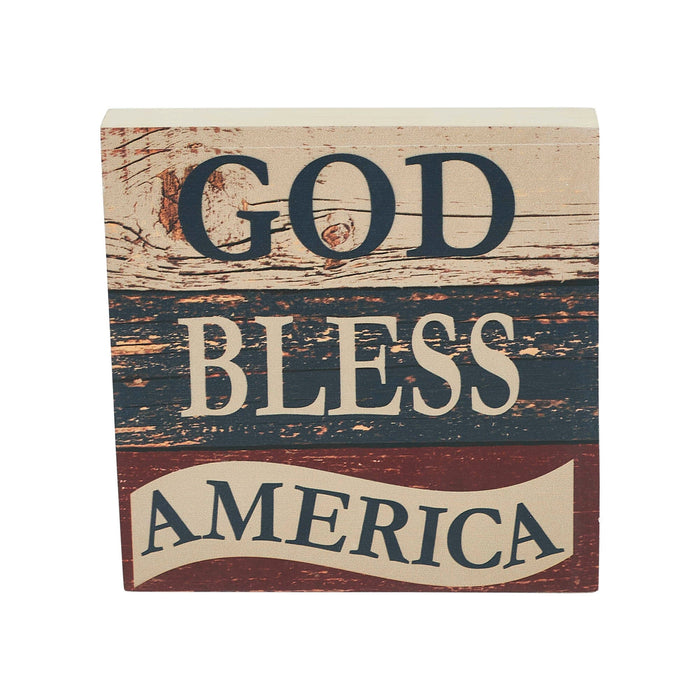 "God Bless America" Distressed Wood Sign - 6x6" - Primitive Star Quilt Shop