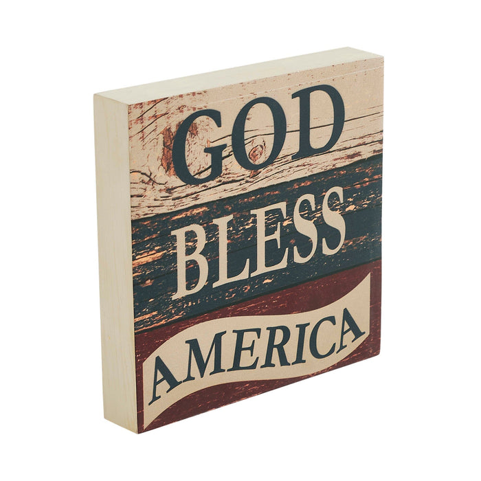 "God Bless America" Distressed Wood Sign - 6x6" - Primitive Star Quilt Shop