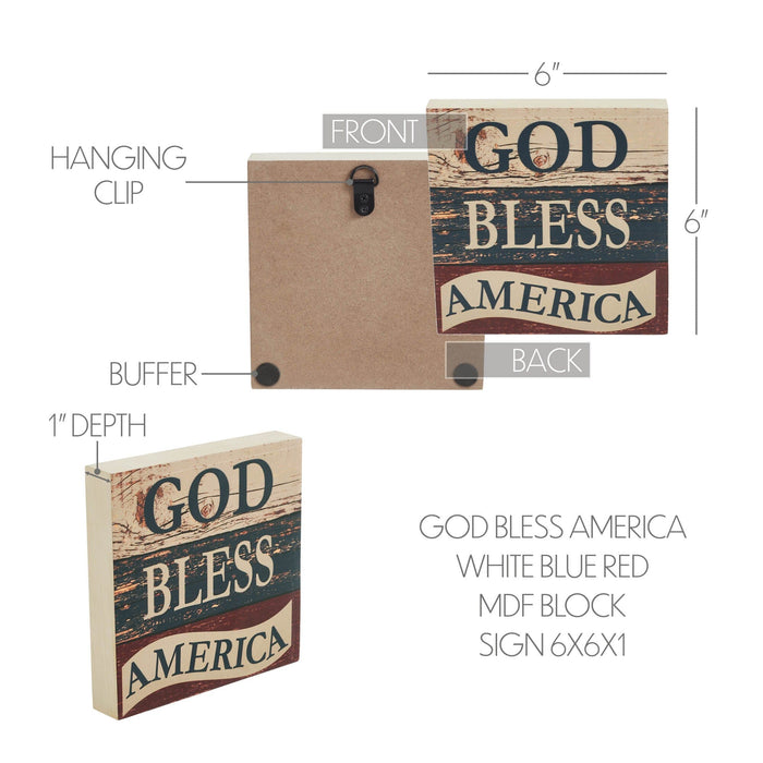 "God Bless America" Distressed Wood Sign - 6x6" - Primitive Star Quilt Shop