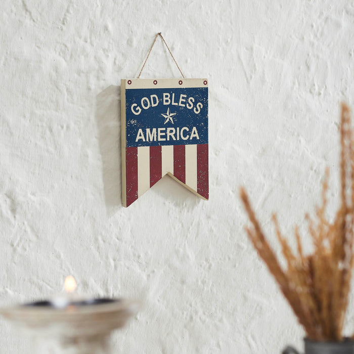 "God Bless America" Dovetail Flag Wall Decor - 8x6" - Primitive Star Quilt Shop
