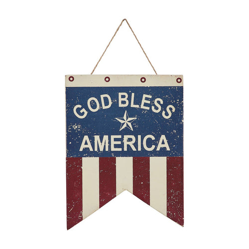 "God Bless America" Dovetail Flag Wall Decor - 8x6" - Primitive Star Quilt Shop
