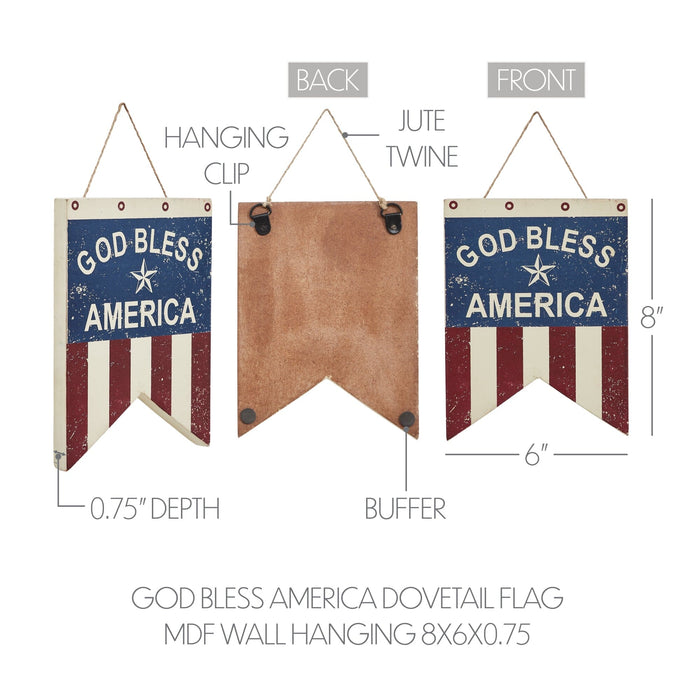 "God Bless America" Dovetail Flag Wall Decor - 8x6" - Primitive Star Quilt Shop