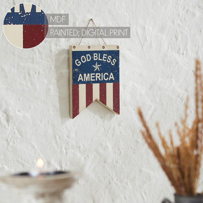 "God Bless America" Dovetail Flag Wall Decor - 8x6" - Primitive Star Quilt Shop