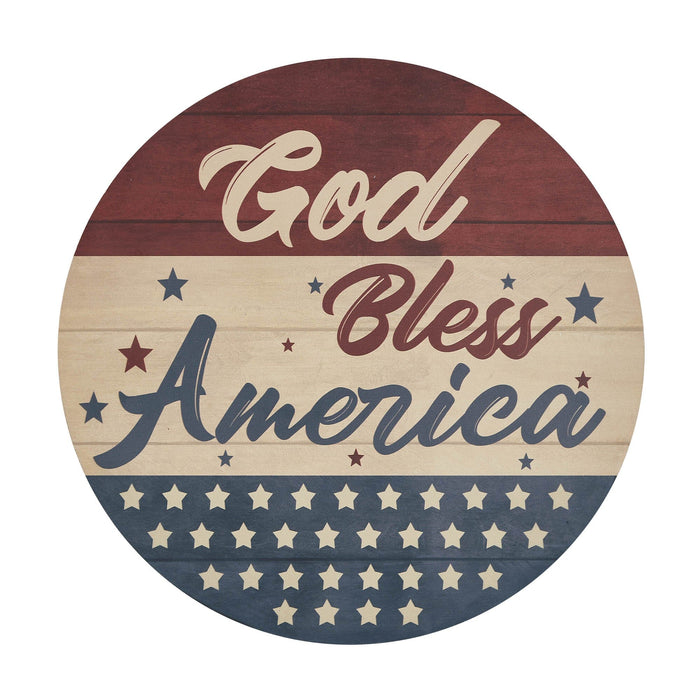 "God Bless America" Round Wood Sign - 11" - Primitive Star Quilt Shop