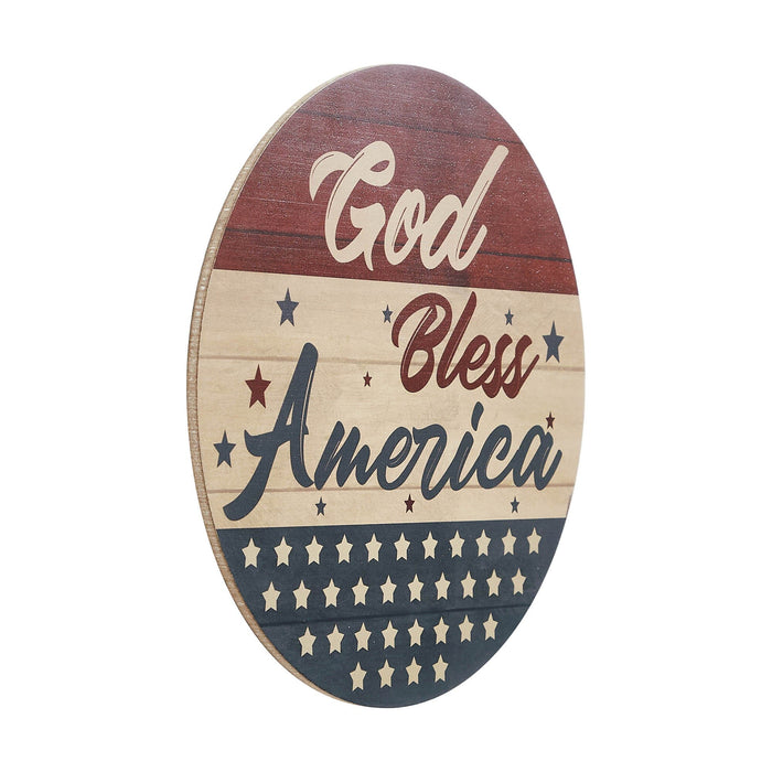 "God Bless America" Round Wood Sign - 11" - Primitive Star Quilt Shop