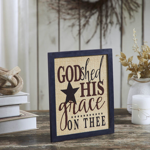 "God Shed His Grace" Framed Wall Decor - 12x10" - Primitive Star Quilt Shop