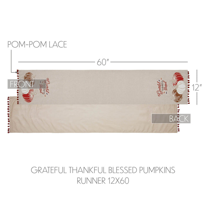Grateful Thankful Blessed Pumpkins Runner 12x60" - Primitive Star Quilt Shop