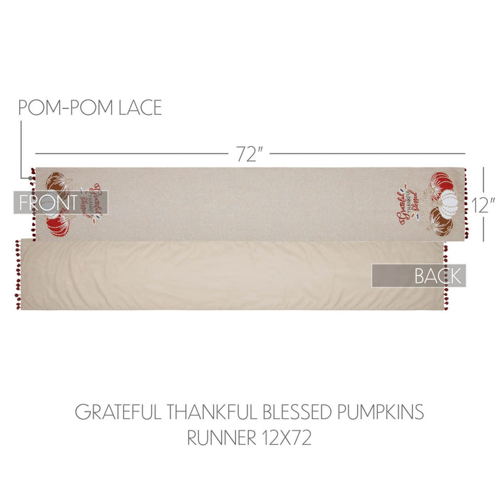 Grateful Thankful Blessed Pumpkins Runner 12x72" - Primitive Star Quilt Shop