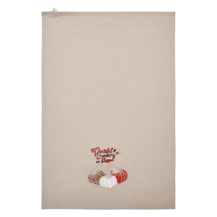 Grateful Thankful Blessed Pumpkins Tea Towel - Primitive Star Quilt Shop