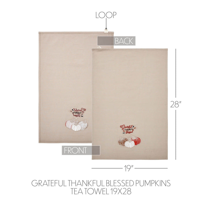 Grateful Thankful Blessed Pumpkins Tea Towel - Primitive Star Quilt Shop
