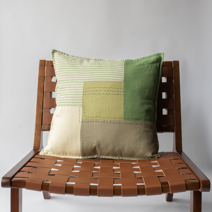 Green Patchwork Cushion Cover 100% Linen