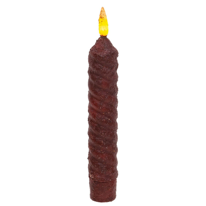 Grungy Twist Timer Taper Candle - Burgundy 6" - Primitive Star Quilt Shop
