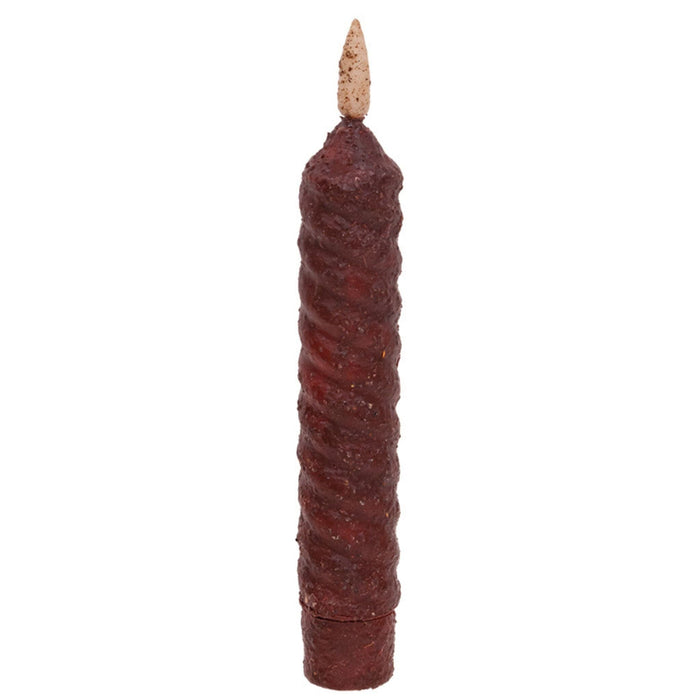Grungy Twist Timer Taper Candle - Burgundy 6" - Primitive Star Quilt Shop