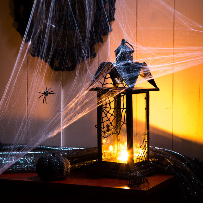 Halloween Iron/Glass Spider Hanging Lantern