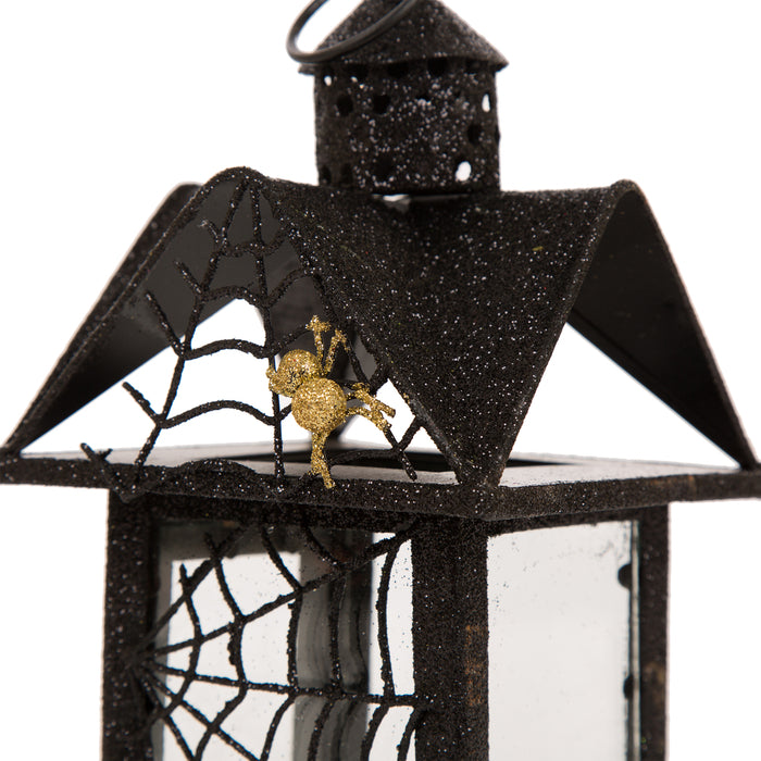 Halloween Iron/Glass Spider Hanging Lantern