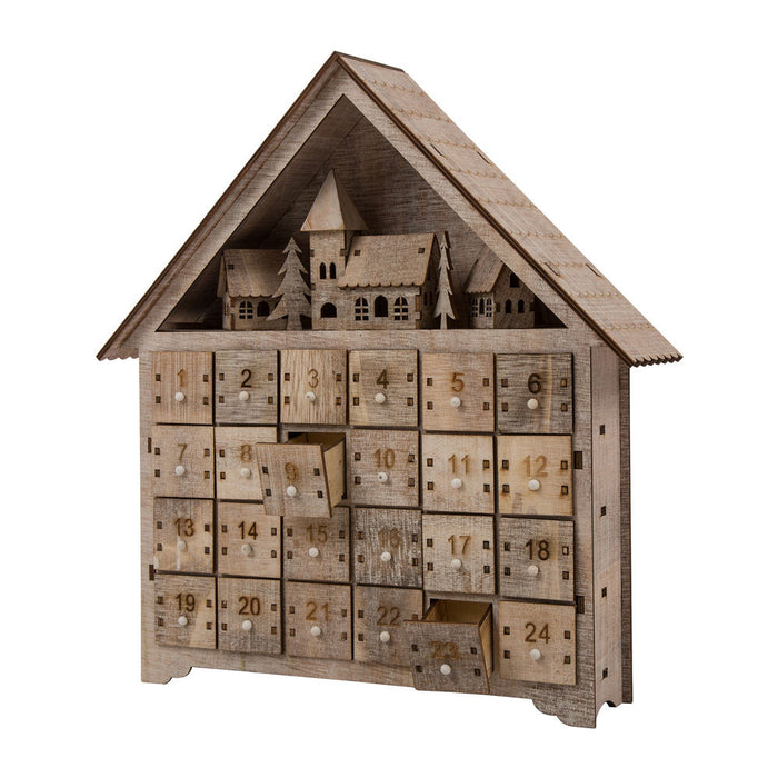 Handcrafted Wooden Christmas Countdown Advent Calendar With Drawer (Multi)