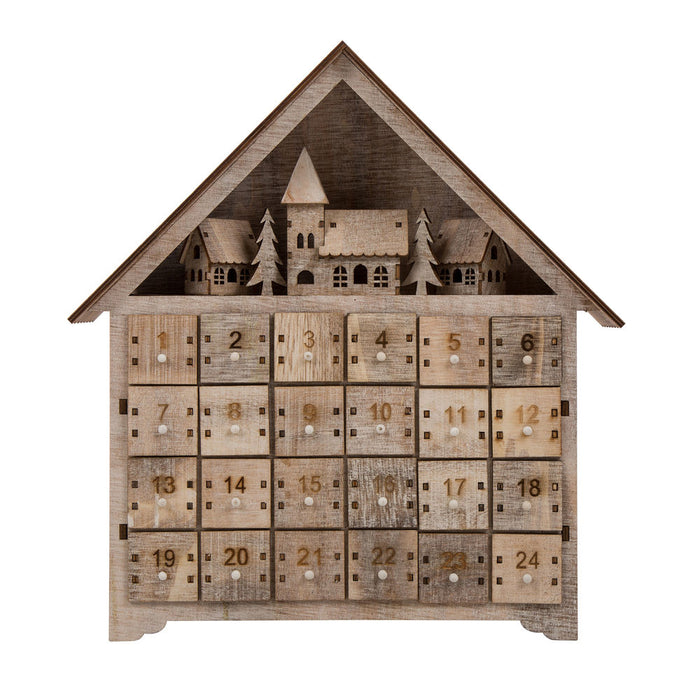 Handcrafted Wooden Christmas Countdown Advent Calendar With Drawer (Multi)