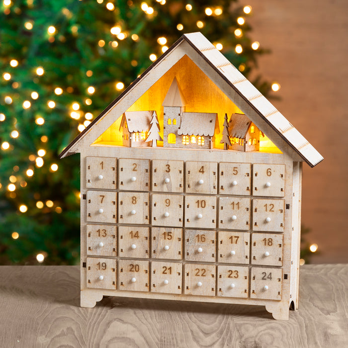 Handcrafted Wooden Christmas Countdown Advent Calendar With Drawer (Multi)