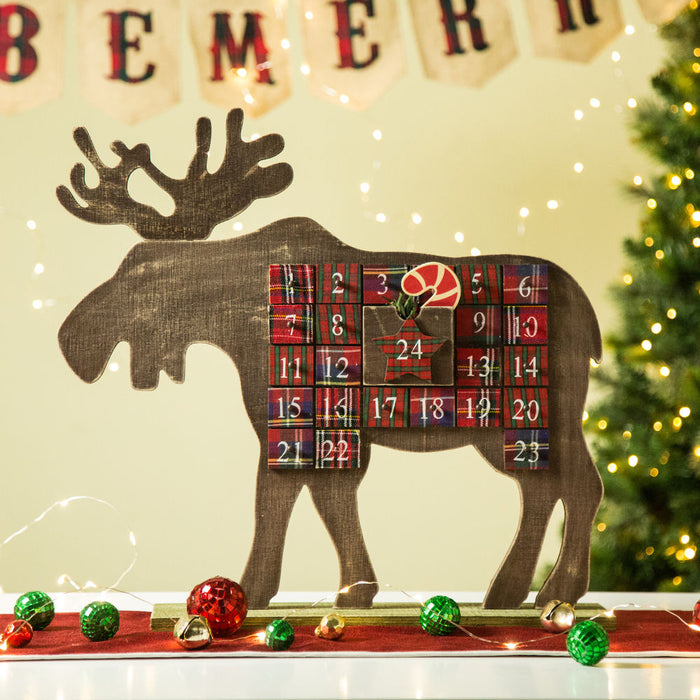 Handcrafted Wooden Christmas Countdown Calendar With Drawer (Reindeer)