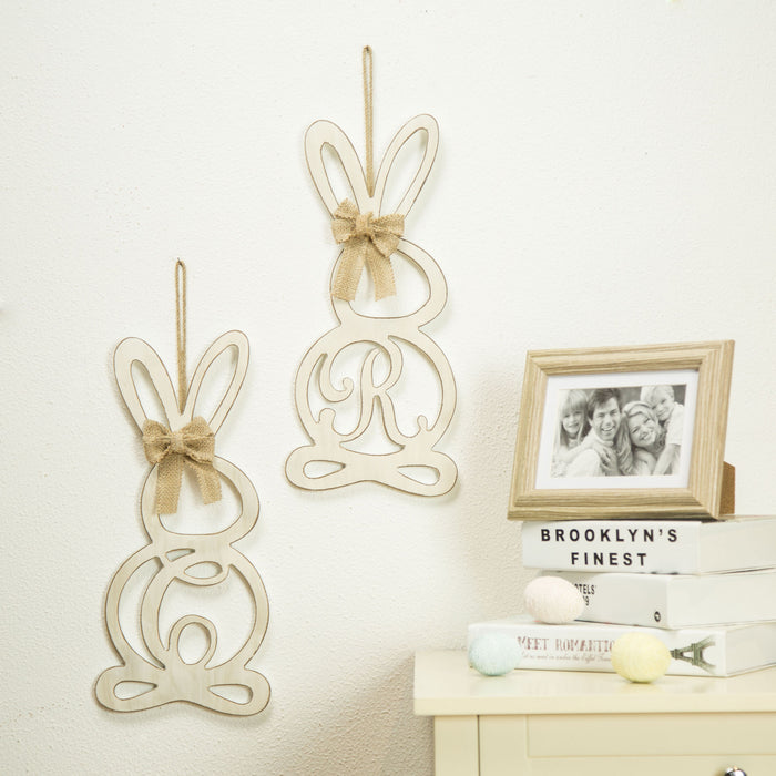 Handcrafted Wooden Monogram "W" Bunny Wall Hanging Sign