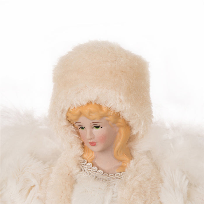 Handmade Faux Fur Angel Christmas Treetop Ornament Decoration 12" H - White