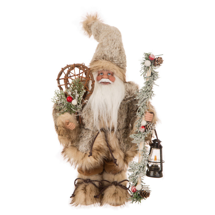 Handmade Faux Fur Santa Figurine Christmas Holiday Decoration Ornaments Gray 12-inch