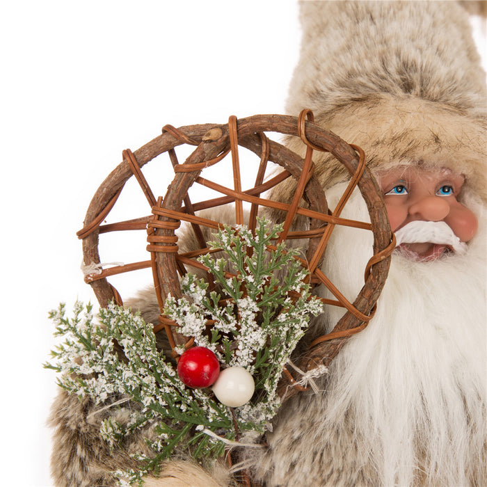Handmade Faux Fur Santa Figurine Christmas Holiday Decoration Ornaments Gray 12-inch