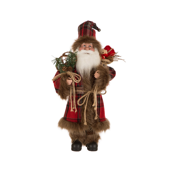 Handmade Plaid Santa Claus Figure Christmas Decoration Ornaments Holiday Decor 18-inch