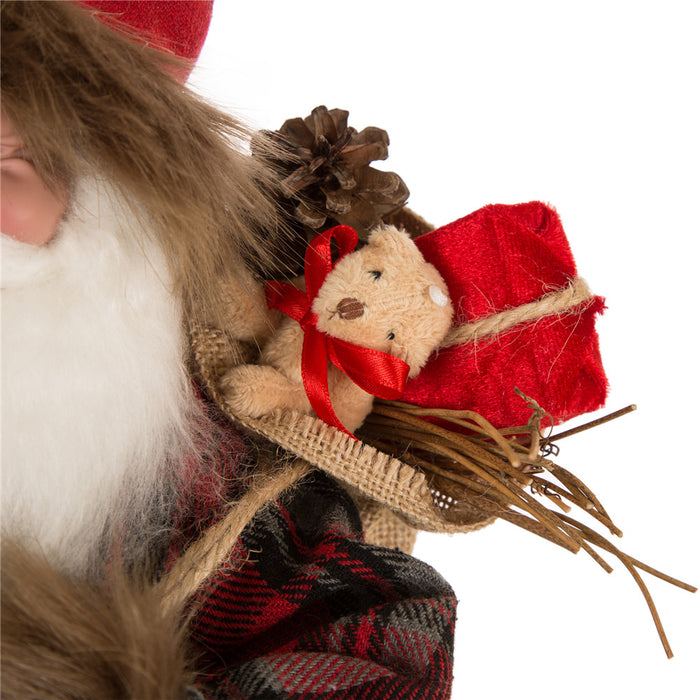 Handmade Plaid Santa Claus Figure Christmas Decoration Ornaments Holiday Decor 18-inch