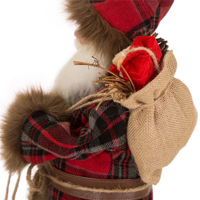 Handmade Plaid Santa Claus Figure Christmas Decoration Ornaments Holiday Decor 18-inch