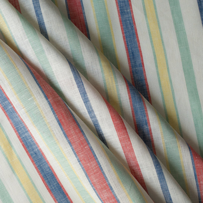 Close-up of fabric with multicolored stripes on a white background