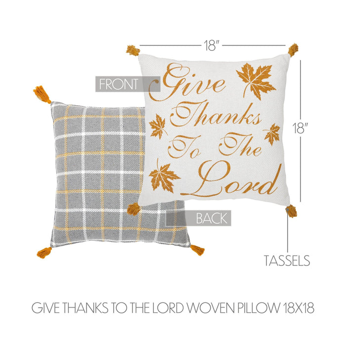 Harvest Blessings Give Thanks Pillow 18x18" - Primitive Star Quilt Shop