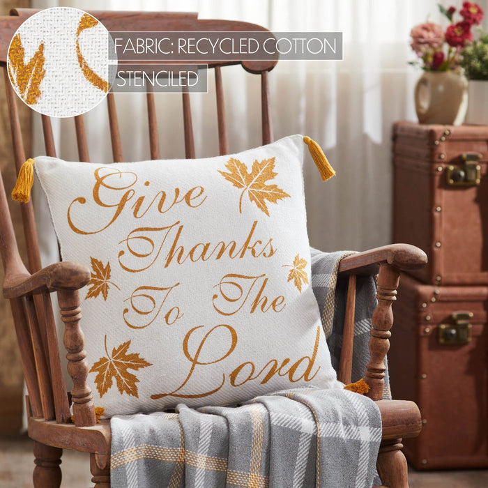 Harvest Blessings Give Thanks Pillow 18x18" - Primitive Star Quilt Shop