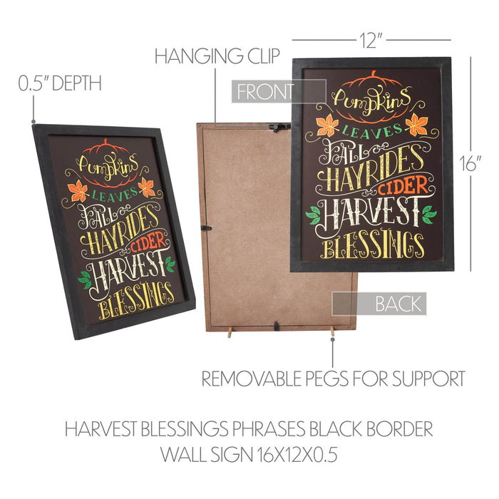 Harvest Blessings Phrases Black Sign - Primitive Star Quilt Shop