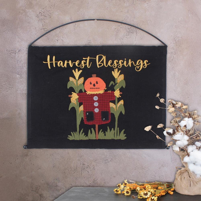 "Harvest Blessings" Scarecrow Wall Hanging With Hanger Set- Primitive Star Quilt Shop