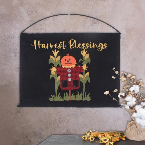 "Harvest Blessings" Scarecrow Wall Hanging With Hanger Set- Primitive Star Quilt Shop