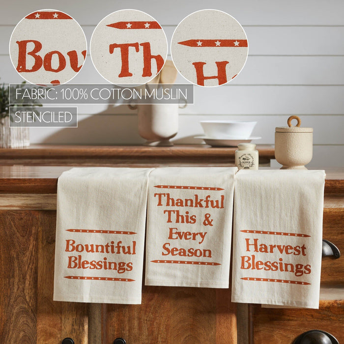 Harvest Blessings Tea Towel -Set of 3 - Primitive Star Quilt Shop