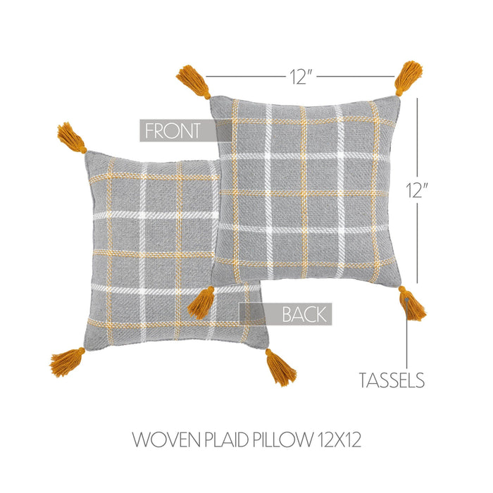 Harvest Blessings Woven Plaid Pillow 12x12" - Primitive Star Quilt Shop