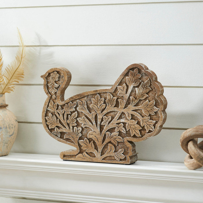 Harvest Leaf Carved Wooden Turkey - 10x14" - Primitive Star Quilt Shop
