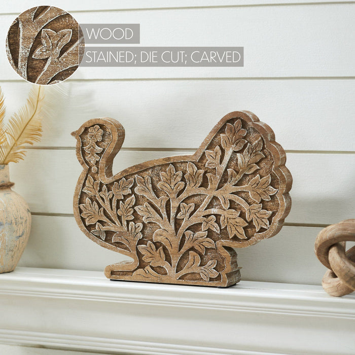 Harvest Leaf Carved Wooden Turkey - 10x14" - Primitive Star Quilt Shop