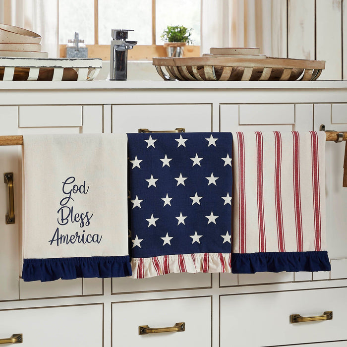 Hatteras "God Bless America" Ruffled Tea Towels - Set of 3 - Primitive Star Quilt Shop