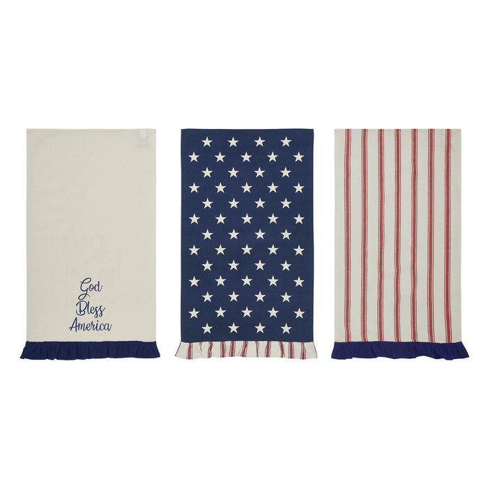 Hatteras "God Bless America" Ruffled Tea Towels - Set of 3 - Primitive Star Quilt Shop