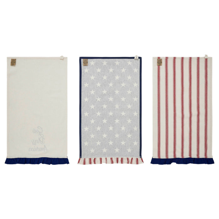 Hatteras "God Bless America" Ruffled Tea Towels - Set of 3 - Primitive Star Quilt Shop